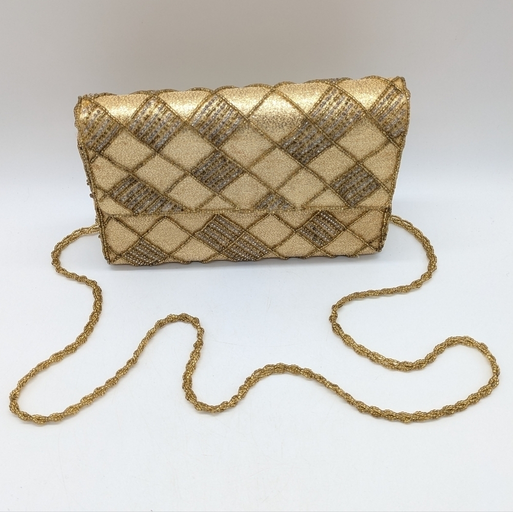 Vintage La Regale Gold Beaded Checkered Shoulder Bag - Picture 2 of 11